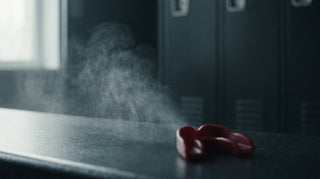 A fine clear hypochlorous acid (HOCl) mist being applied gently to skin against a soft, calm background