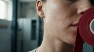 Close-up of naturally textured, freshly cleansed blemish-prone skin with a dewy finish