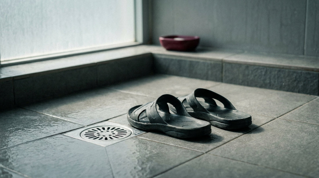 Athlete's foot in martial arts: flip-flops by a clean communal shower