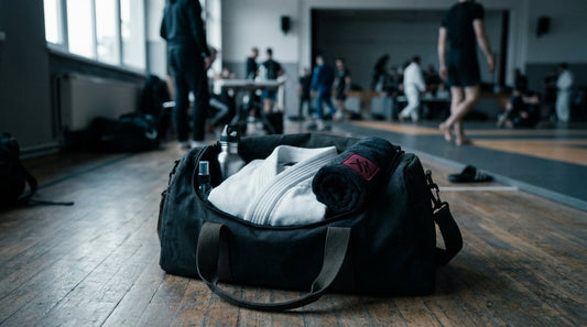 BJJ competition hygiene: a competitor's prepared kit bag at a tournament