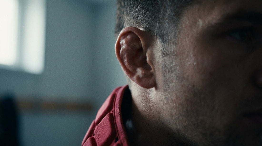 Side profile of a rugby player showing cauliflower ear - ear hygiene and infection prevention after rugby
