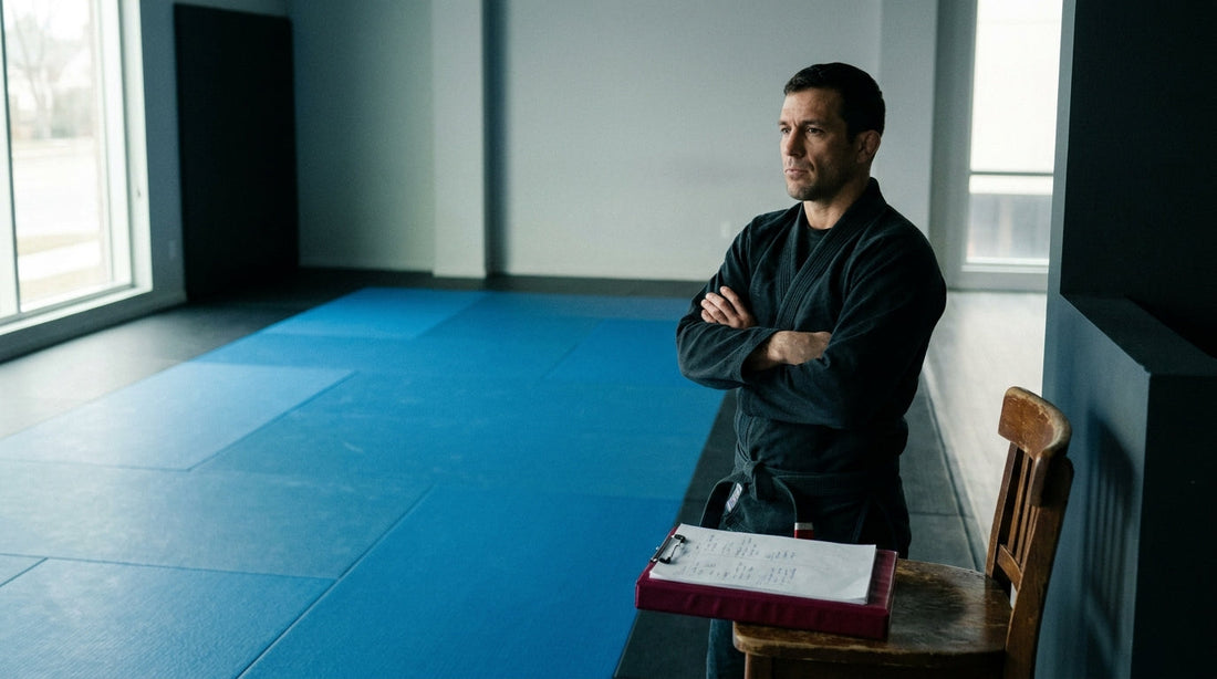 Gym hygiene policy for coaches: a coach overseeing a clean, well-kept training mat