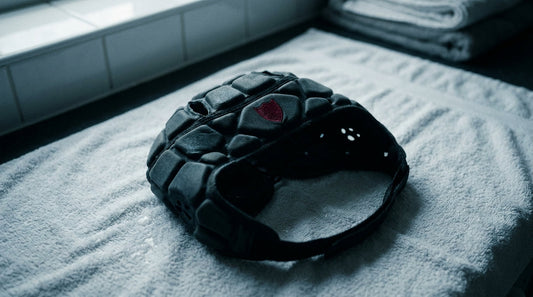 Rugby scrum cap laid flat on a towel to air dry - how to wash headgear without deforming the foam