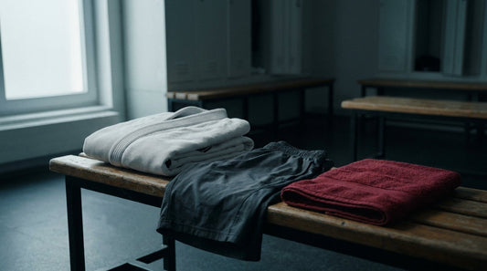 Jock itch in grapplers: fresh training kit and a clean towel in a BJJ locker room