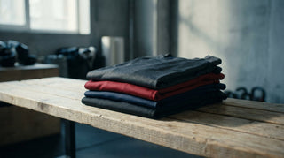 Rashguard hygiene: freshly washed rashguards folded on a shelf